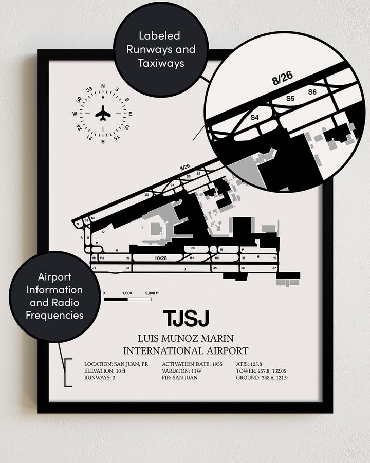 TJSJ Airport Map, Luis Munoz Marin International Airport Print