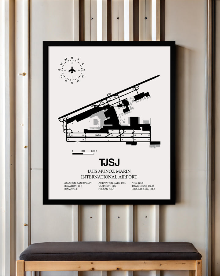 TJSJ Airport Map, Luis Munoz Marin International Airport Print