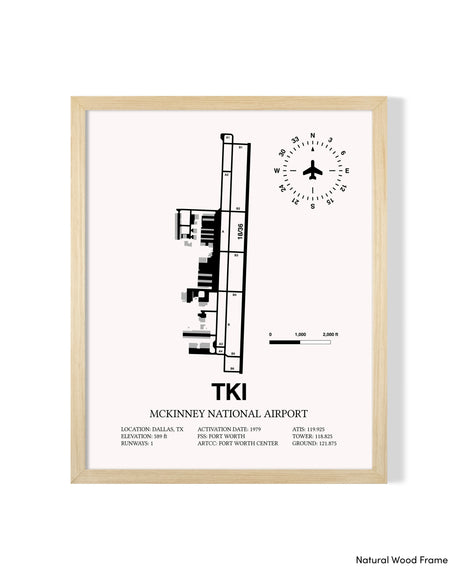 Detailed Airport Map of McKinney National Airport (TKI) in White with a Natural Frame