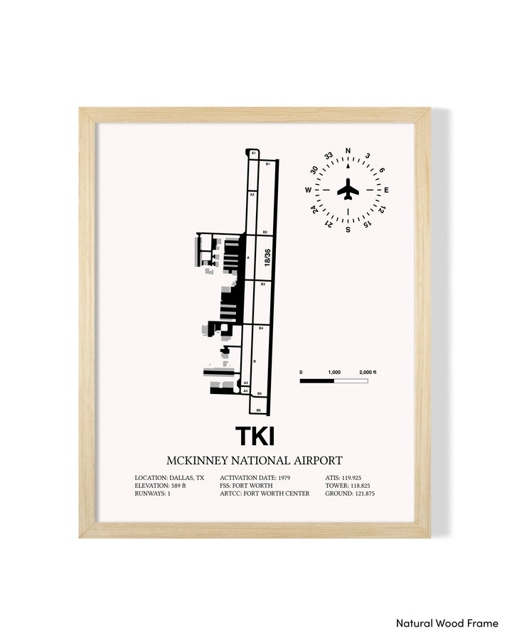 Detailed Airport Map of McKinney National Airport (TKI) in White with a Natural Frame