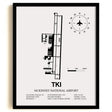 Framed Detailed Airport Map of McKinney National Airport (TKI) in White with a Black Frame