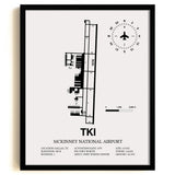 Framed Detailed Airport Map of McKinney National Airport (TKI) in White with a Black Frame