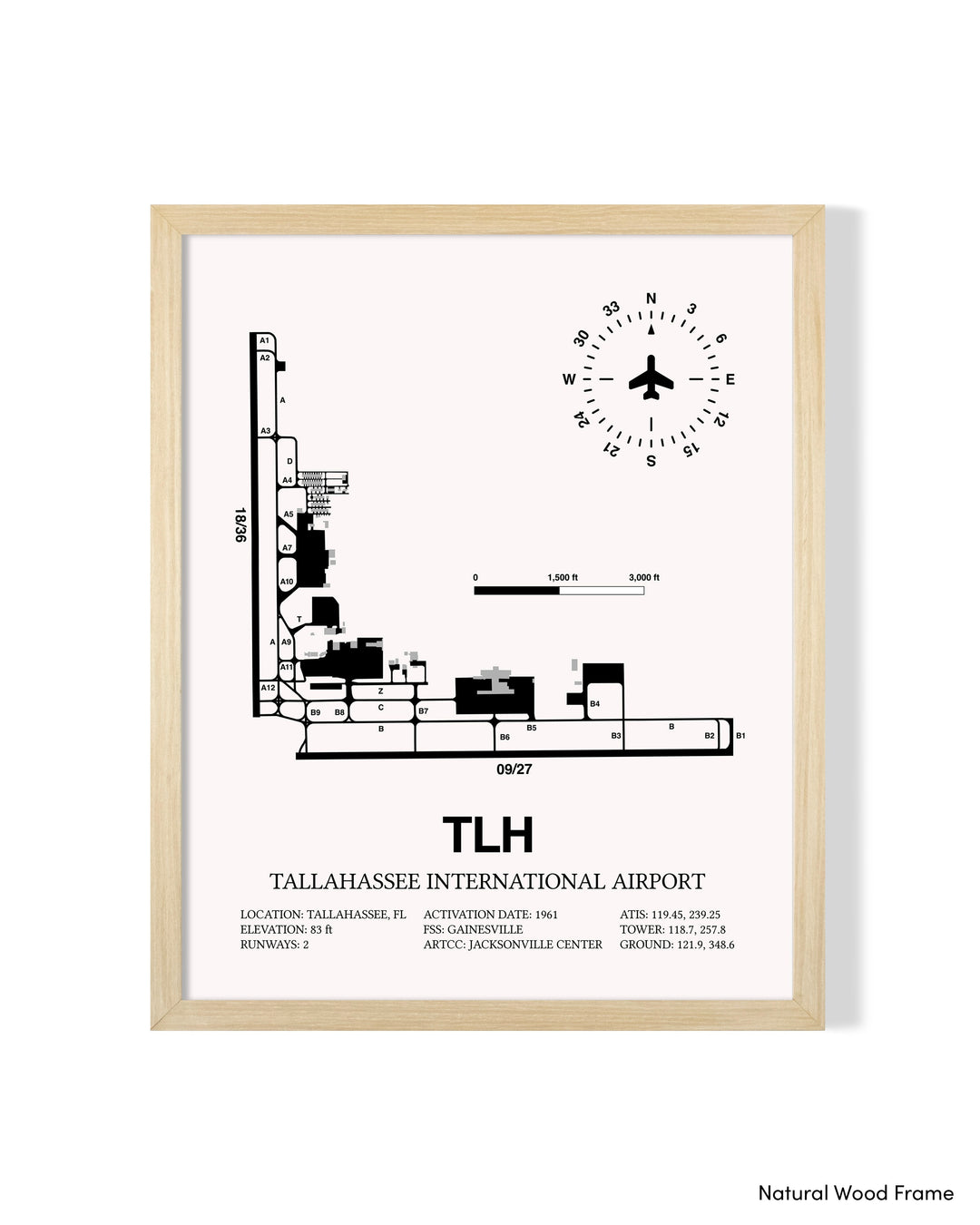 Detailed Airport Map of Tallahassee International Airport (TLH) in White with a Natural Frame