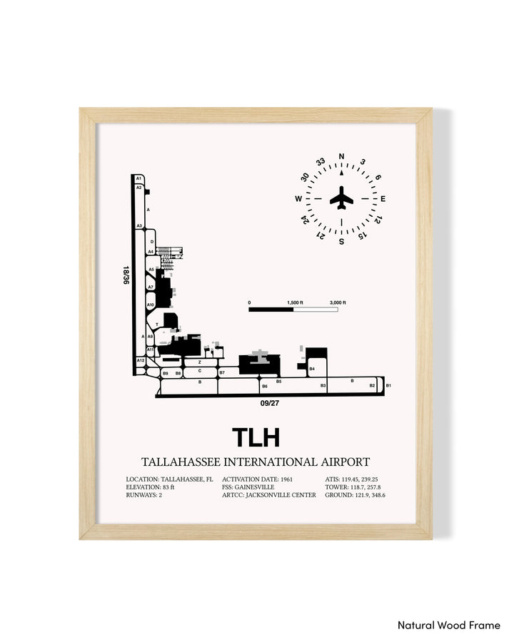 Detailed Airport Map of Tallahassee International Airport (TLH) in White with a Natural Frame