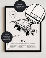 TLV Airport Map, Ben Gurion International Airport Print