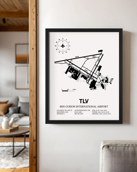 TLV Airport Map, Ben Gurion International Airport Print