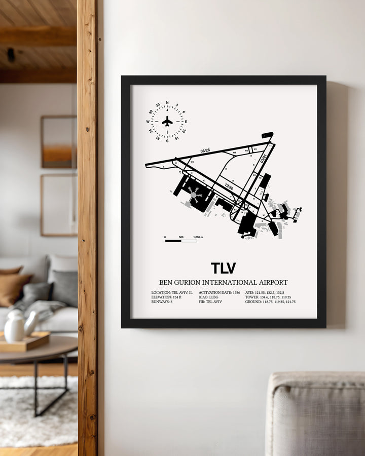 TLV Airport Map, Ben Gurion International Airport Print