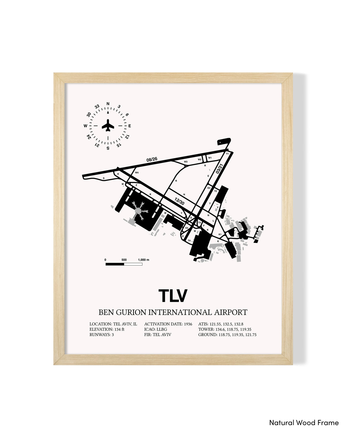 TLV Airport Map, Ben Gurion International Airport Print