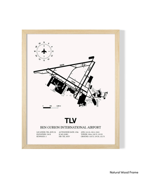 TLV Airport Map, Ben Gurion International Airport Print