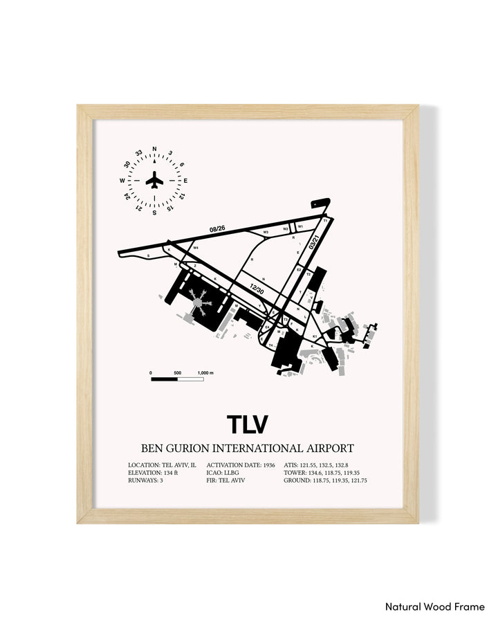 TLV Airport Map, Ben Gurion International Airport Print