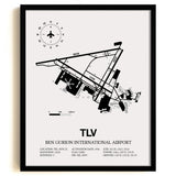 TLV Airport Map, Ben Gurion International Airport Print