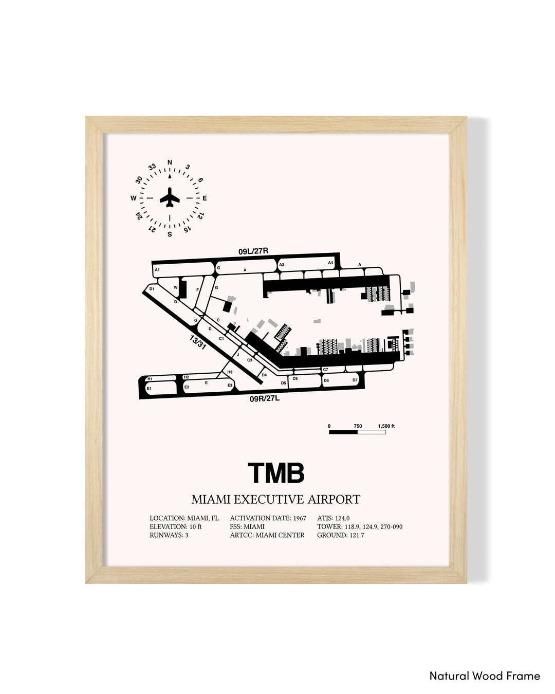 Detailed Airport Map of Miami Executive Airport (TMB) in White with a Natural Frame