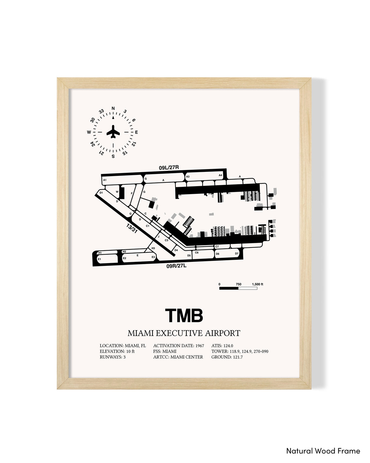 Detailed Airport Map of Miami Executive Airport (TMB) in White with a Natural Frame