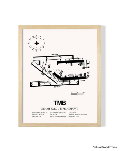 Detailed Airport Map of Miami Executive Airport (TMB) in White with a Natural Frame
