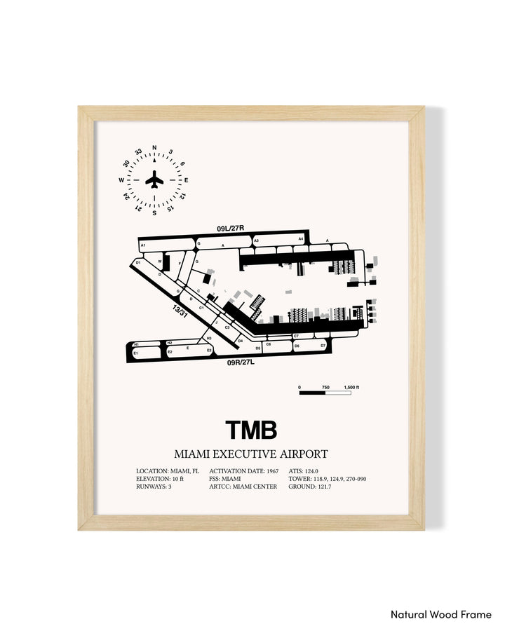 Detailed Airport Map of Miami Executive Airport (TMB) in White with a Natural Frame