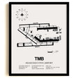 Framed Detailed Airport Map of Miami Executive Airport (TMB) in White with a Black Frame