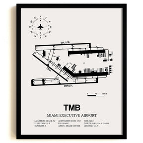 Framed Detailed Airport Map of Miami Executive Airport (TMB) in White with a Black Frame