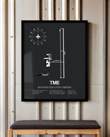 Framed Detailed Airport Map of Houston Executive Airport (TME) in Gray with a Black Frame