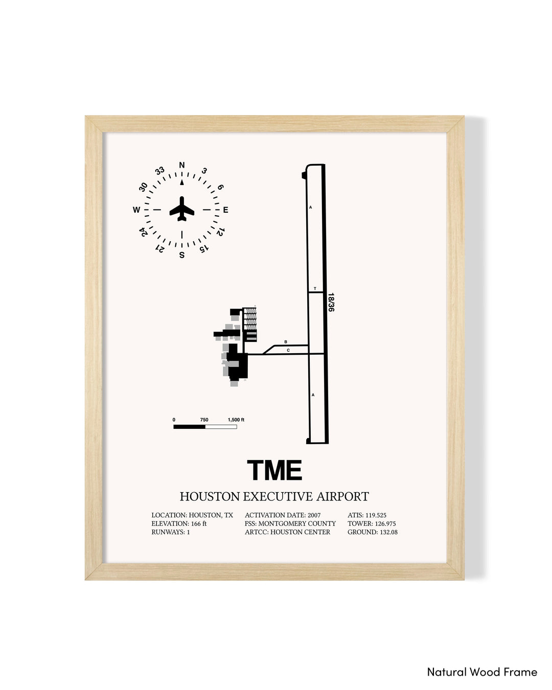 Detailed Airport Map of Houston Executive Airport (TME) in White with a Natural Frame