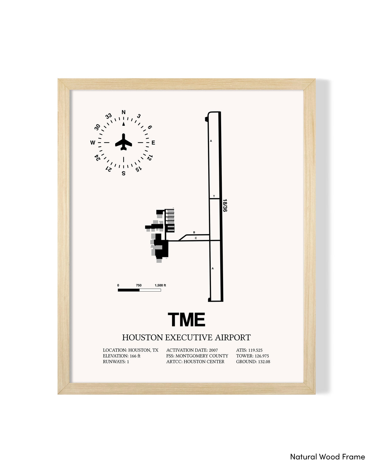 Detailed Airport Map of Houston Executive Airport (TME) in White with a Natural Frame