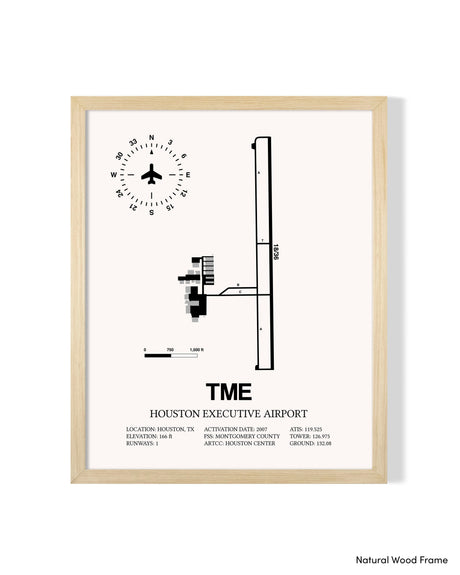 Detailed Airport Map of Houston Executive Airport (TME) in White with a Natural Frame