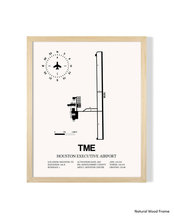 Detailed Airport Map of Houston Executive Airport (TME) in White with a Natural Frame