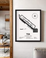 Framed Detailed Airport Map of Zamperini Field (TOA) in White with a Black Frame