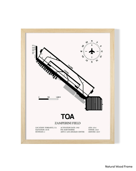 Detailed Airport Map of Zamperini Field (TOA) in White with a Natural Frame