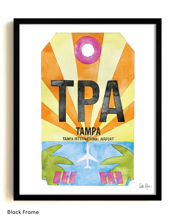 Framed Watercolor Print of Tampa International Airport (TPA) with a Black Frame
