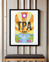 Framed Watercolor Print of Tampa International Airport (TPA) with a Black Frame