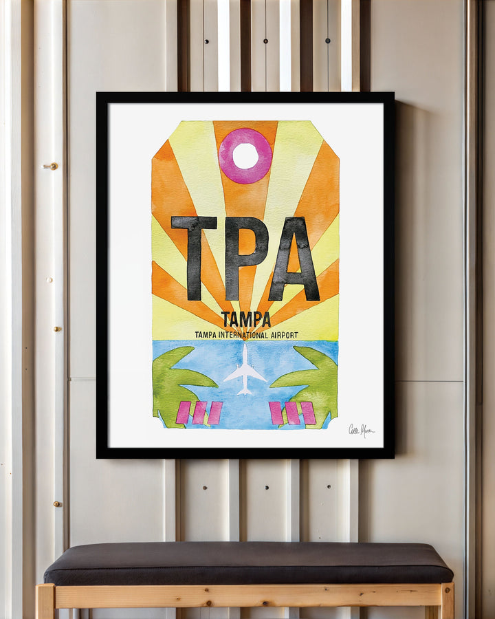 Framed Watercolor Print of Tampa International Airport (TPA) with a Black Frame