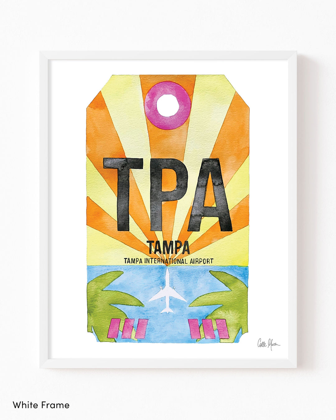 Framed Watercolor Print of Tampa International Airport (TPA) with a White Frame