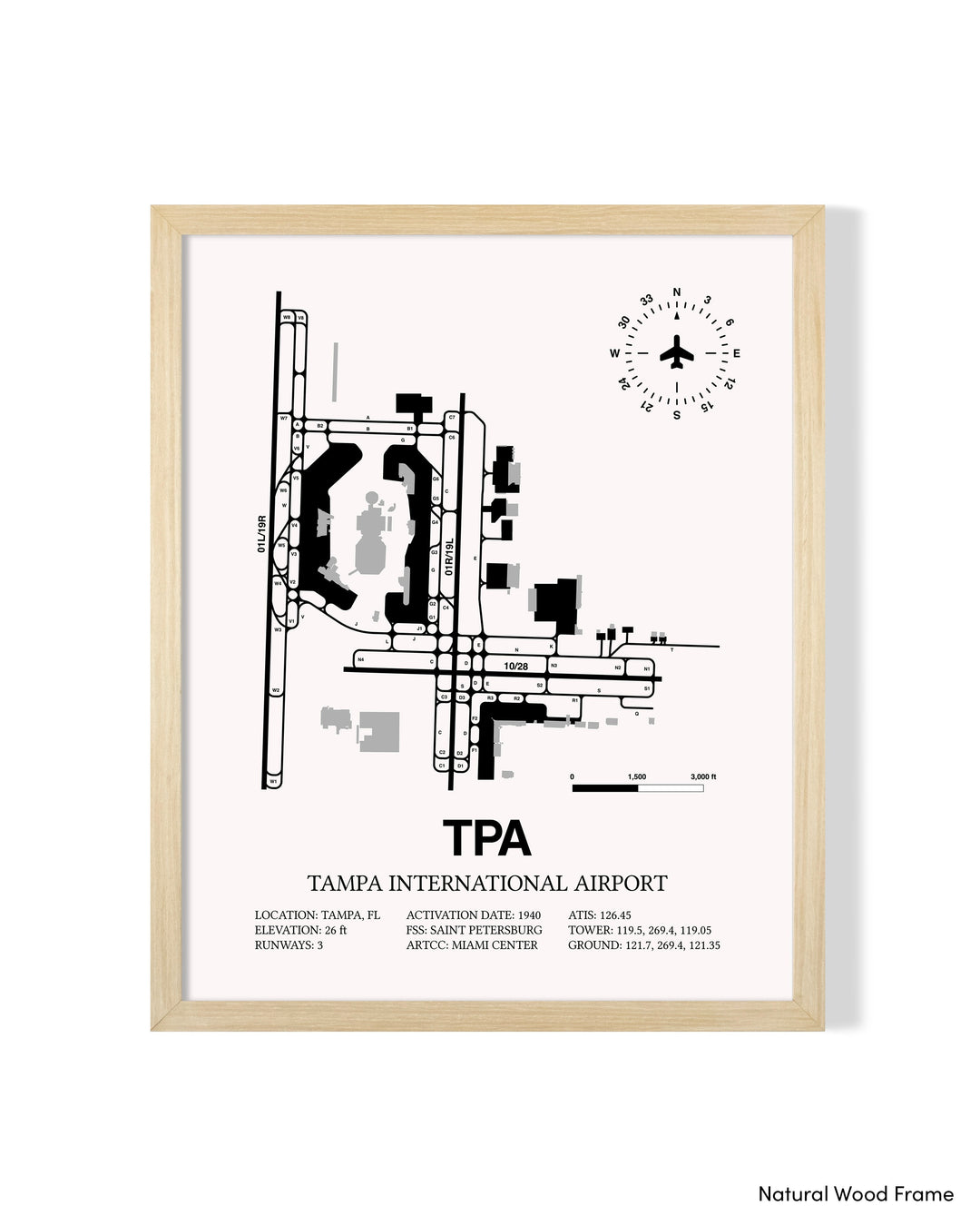 Detailed Airport Map of Tampa International Airport (TPA) in White with a Natural Frame