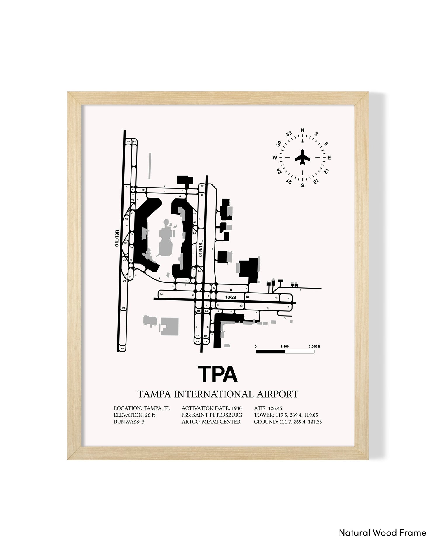 Detailed Airport Map of Tampa International Airport (TPA) in White with a Natural Frame