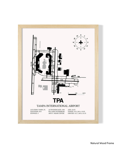 Detailed Airport Map of Tampa International Airport (TPA) in White with a Natural Frame