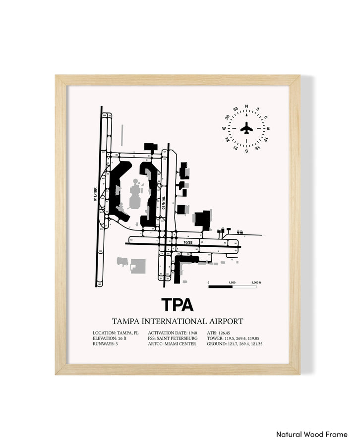 Detailed Airport Map of Tampa International Airport (TPA) in White with a Natural Frame