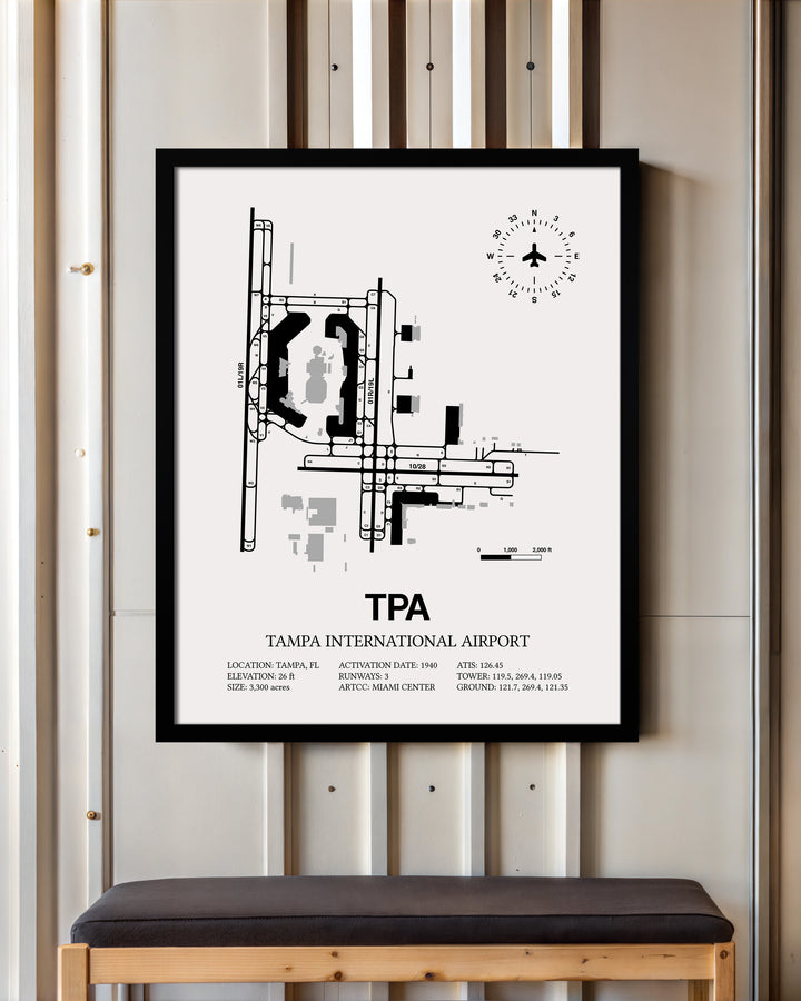 TPA Airport Map, Tampa International Airport Framed Print