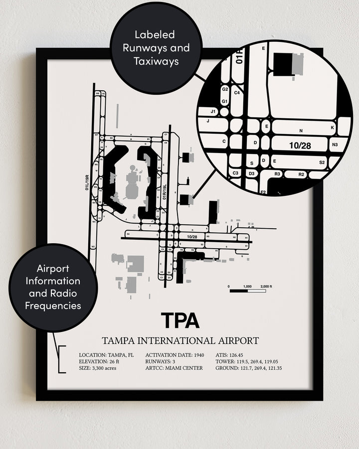 TPA Airport Map, Tampa International Airport Framed Print