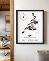 Framed Detailed Airport Map of Peter O. Knight Airport (TPF) in White with a Black Frame
