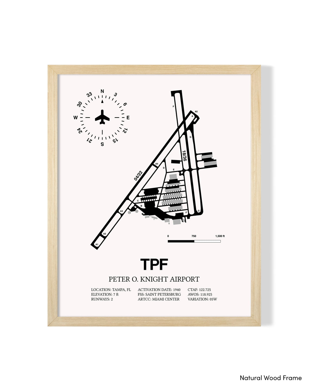Detailed Airport Map of Peter O. Knight Airport (TPF) in White with a Natural Frame