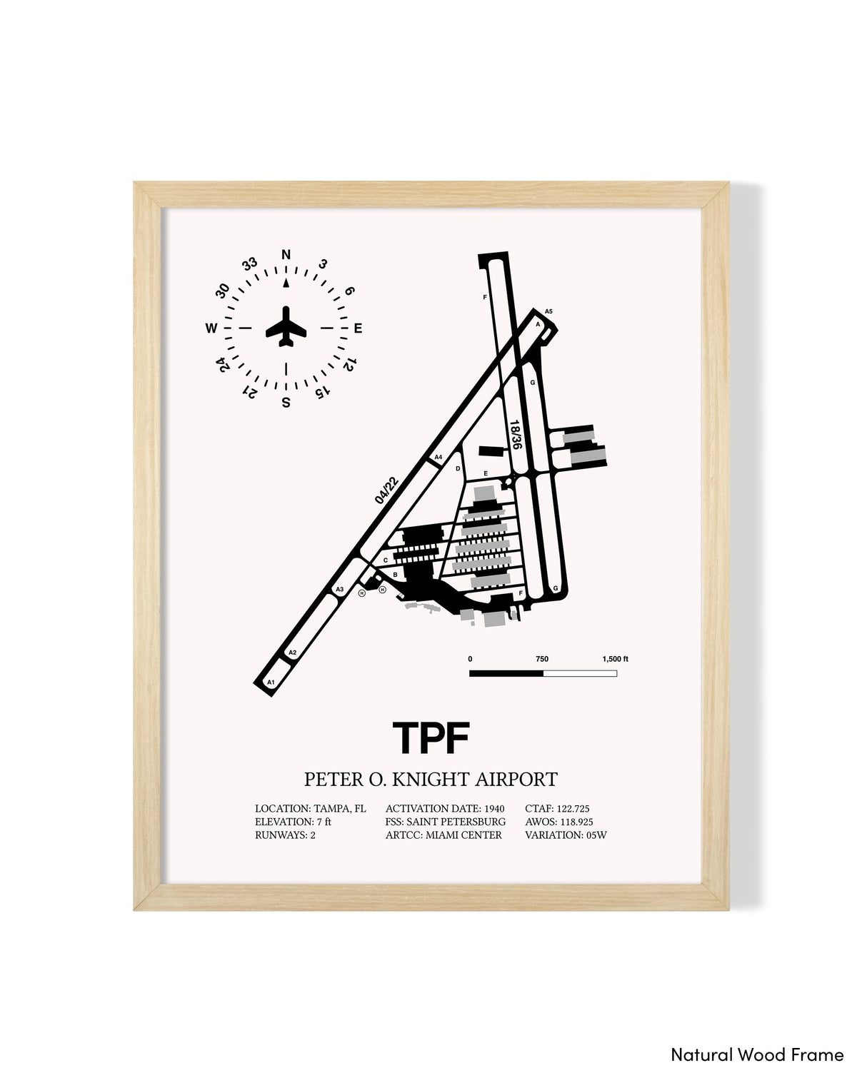 Detailed Airport Map of Peter O. Knight Airport (TPF) in White with a Natural Frame