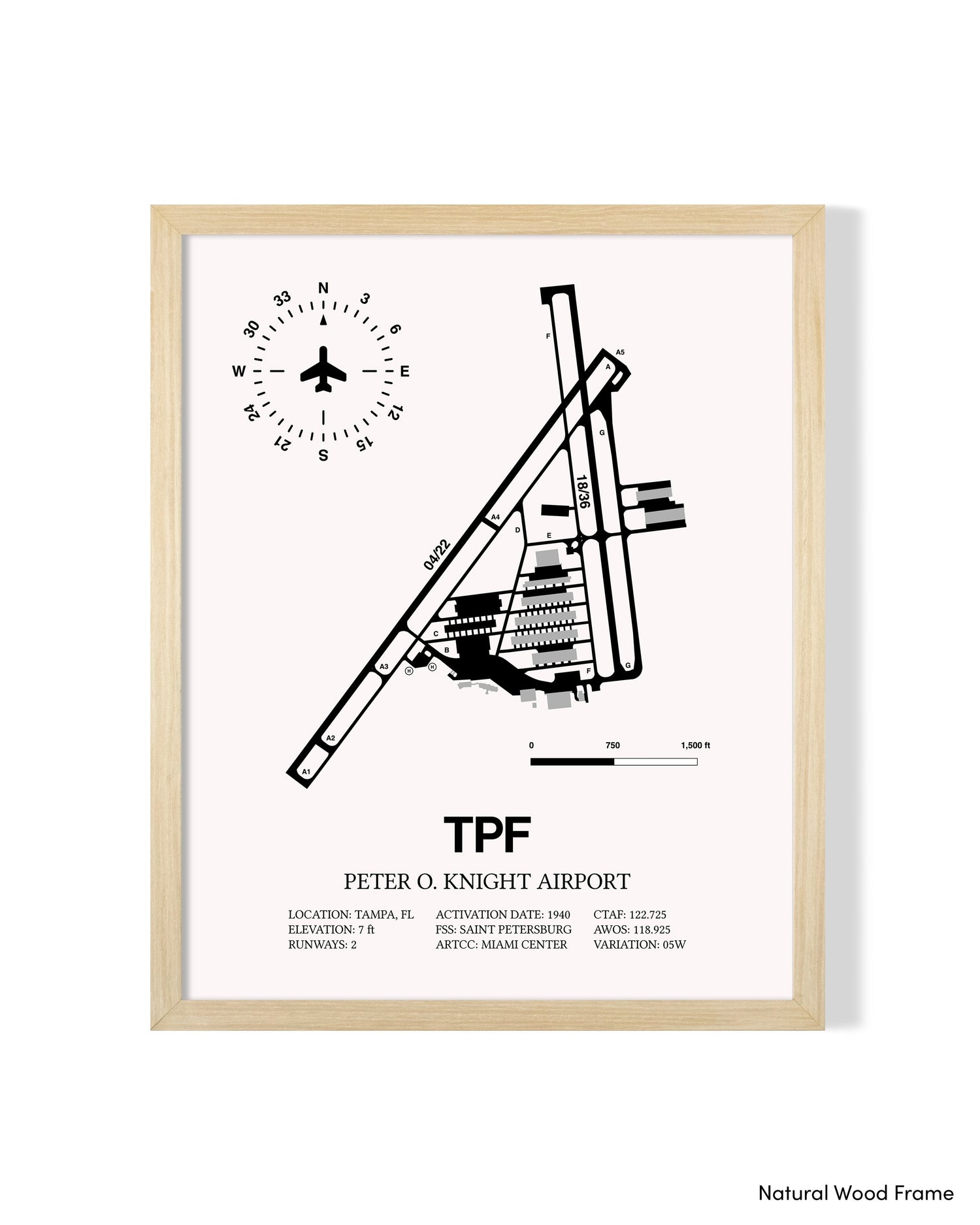 Detailed Airport Map of Peter O. Knight Airport (TPF) in White with a Natural Frame
