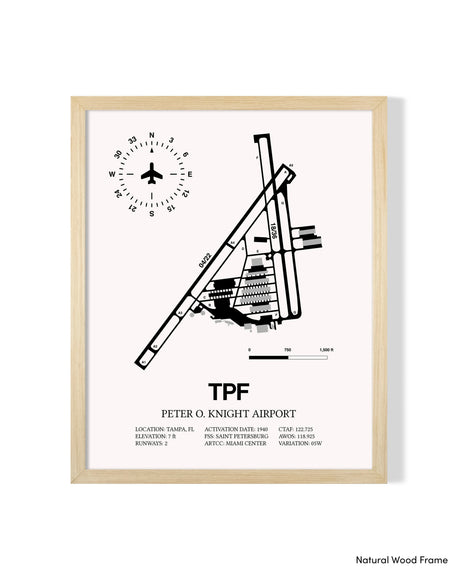 Detailed Airport Map of Peter O. Knight Airport (TPF) in White with a Natural Frame