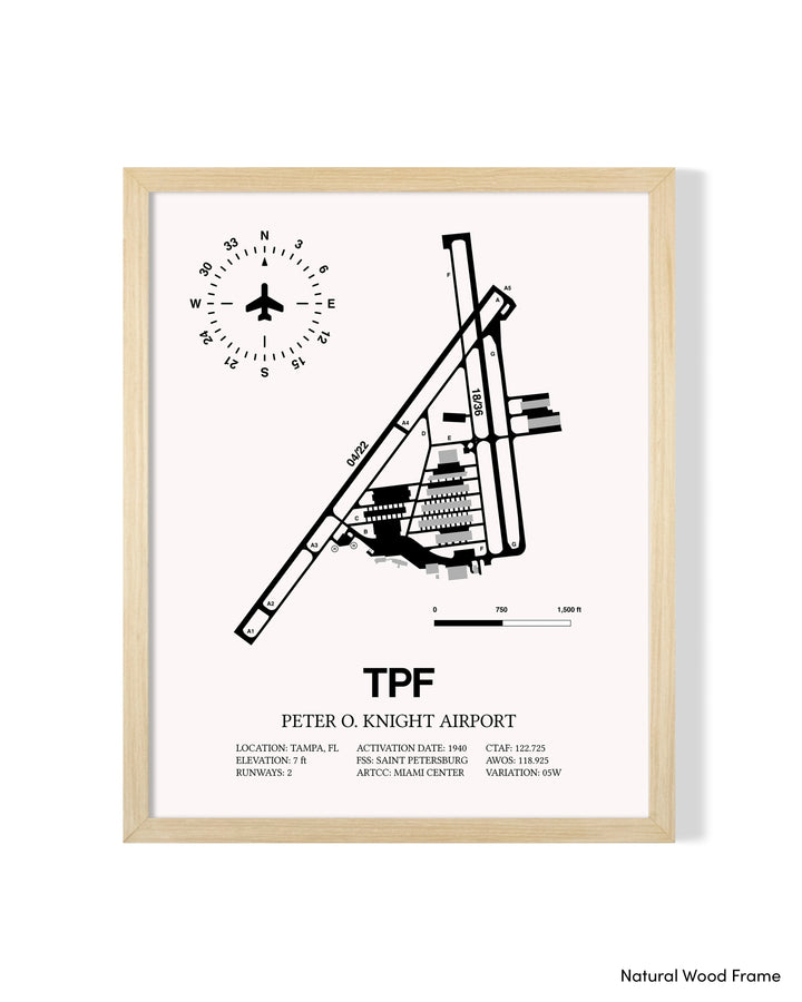Detailed Airport Map of Peter O. Knight Airport (TPF) in White with a Natural Frame