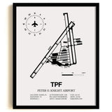 Framed Detailed Airport Map of Peter O. Knight Airport (TPF) in White with a Black Frame