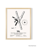 Detailed Airport Map of Draughon-Miller Central Texas Regional Airport (TPL) in White with a Natural Frame