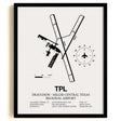 Framed Detailed Airport Map of Draughon-Miller Central Texas Regional Airport (TPL) in White with a Black Frame