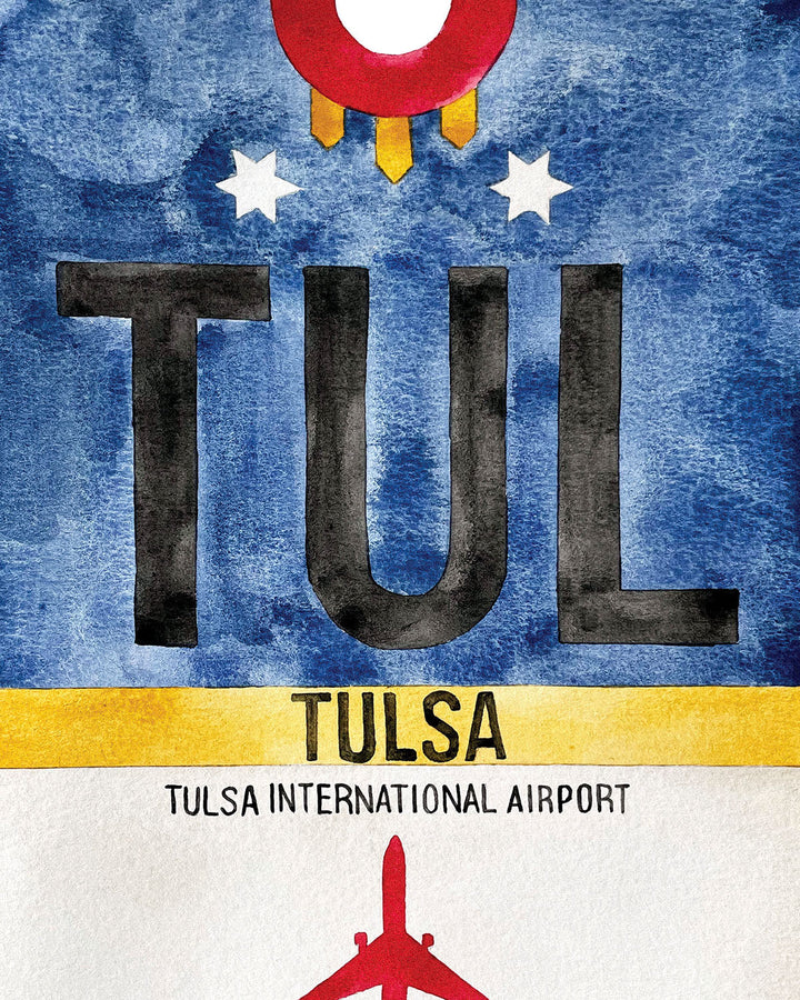 Closeup Watercolor Print of Tulsa International Airport (TUL)