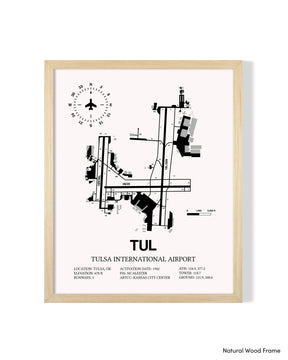 Detailed Airport Map of Tulsa International Airport (TUL) in White with a Natural Frame