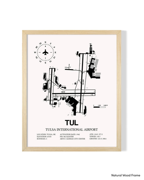 Detailed Airport Map of Tulsa International Airport (TUL) in White with a Natural Frame